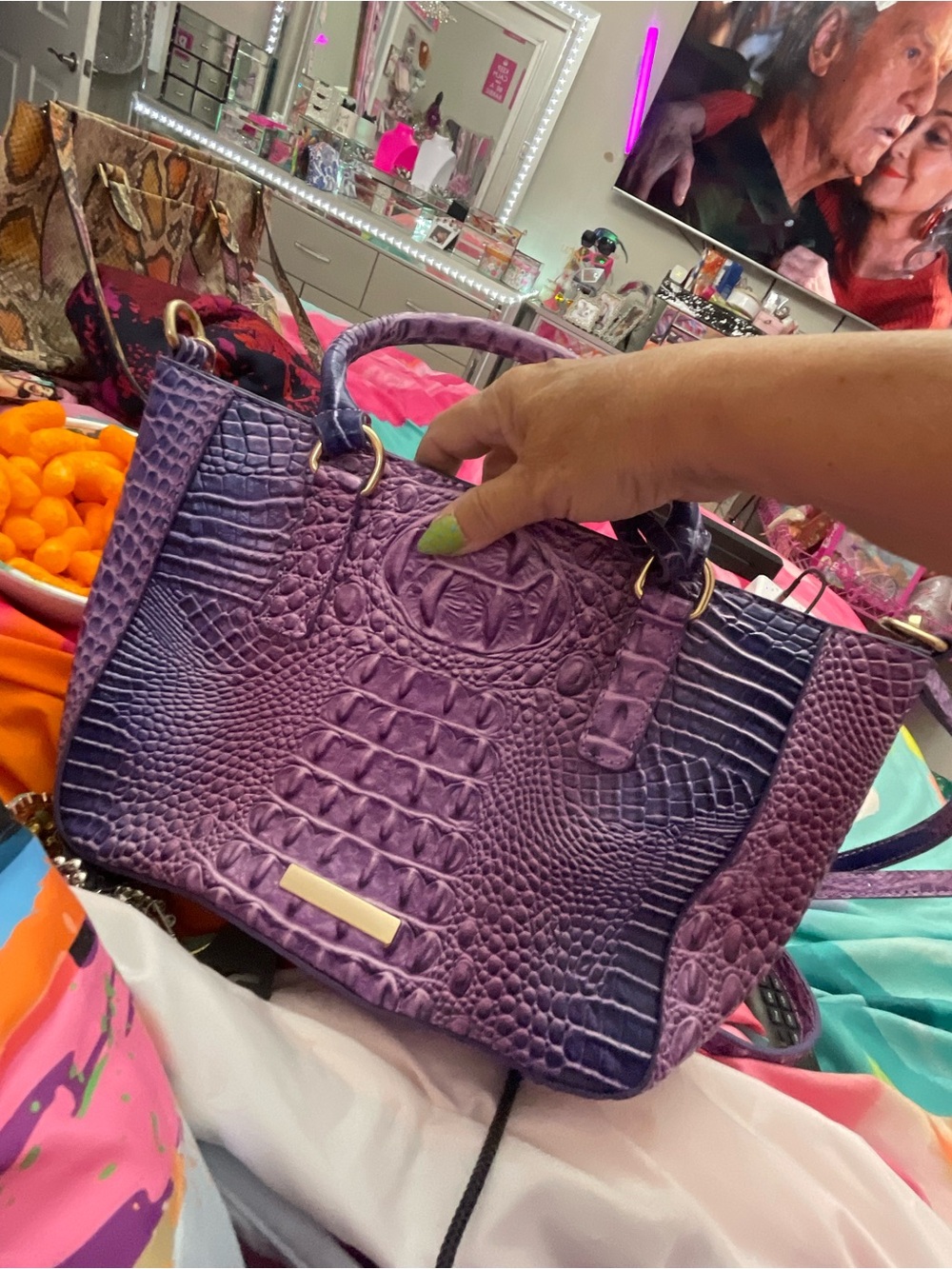 Source Unknown Purple Croc-Embossed Shoulder Bag